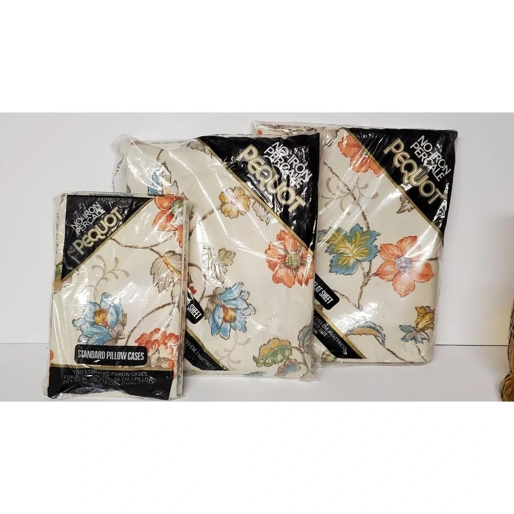 Vintage Pequot Percale Full Size Sheet Set 4 PC New in Package (1 Opened)‎